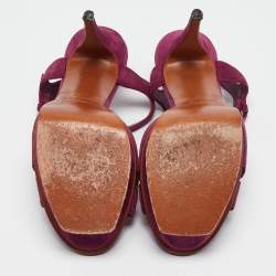 Pre Owned Yves Saint Laurent Purple Suede Buckle Detail Platform Ankle Strap Sandals Size 40