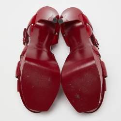 Pre Owned Yves Saint Laurent Red Patent Leather Tribute Platform Sandals Size 37