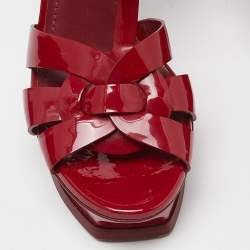 Pre Owned Yves Saint Laurent Red Patent Leather Tribute Platform Sandals Size 37