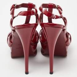 Pre Owned Yves Saint Laurent Red Patent Leather Tribute Platform Sandals Size 37