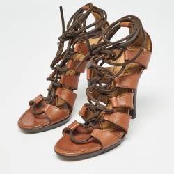 مملوكة مسبقًا Yves Saint Laurent Brown Leather Gladiator Sandals Size 37.5