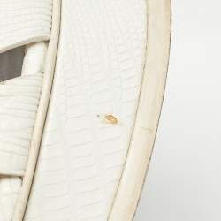 Pre Owned Yves Saint Laurent White Lizard Embossed Leather Tribute Platform Ankle Strap Sandals Size 38