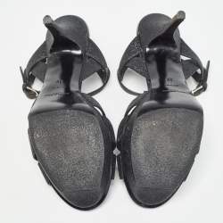 Yves Saint Laurent Black Glitter Crystal Embellished Tribute Sandals Size 39
