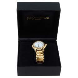 Pre Owned Yves Saint Laurent White Yellow Gold Plated Herrenuhr 2Y01 Unisex Wristwatch 37 mm