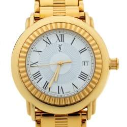 Pre Owned Yves Saint Laurent White Yellow Gold Plated Herrenuhr 2Y01 Unisex Wristwatch 37 mm