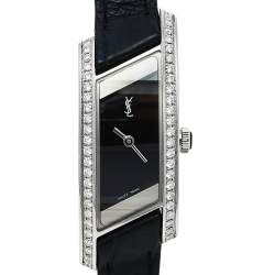 Pre Owned Yves Saint Laurent Black Stainless Steel Diamonds Rive Gauche Women's Wristwatch 17 mm