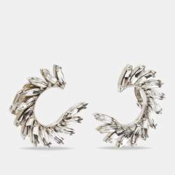 Yves Saint Laurent Silver Tone Crystal Wreath Circle Clip-On Earrings
