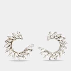 Yves Saint Laurent Silver Tone Crystal Wreath Circle Clip-On Earrings