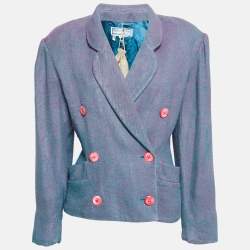 Yves Saint Laurent Variation Blue/Pink Wool Double Breasted Blazer M