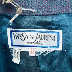 Yves Saint Laurent Variation Blue/Pink Wool Double Breasted Blazer M