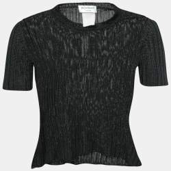 Yves Saint Laurent Variation Black Knit Short Sleeve Top M