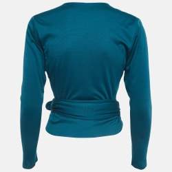 Yves Saint Laurent Variation Teal Blue Jersey Wrap Cardigan M