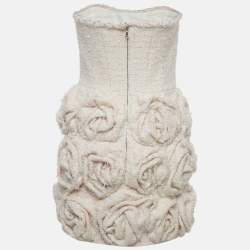 Pre Owned Yvon Pink /White Lurex Tweed Rose Applique Zinnia Mini Dress M