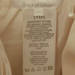 Pre Owned Yvon Pink /White Lurex Tweed Rose Applique Zinnia Mini Dress M