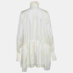 Pre Owned Yvon Off White Silk Neck Tie Detail Orchidee Mini Dress M