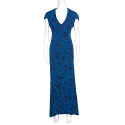 Zac Posen Royal Blue Floral Jacquard Cap Sleeve Mermaid Gown XL