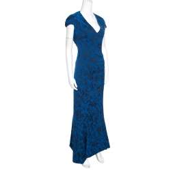 Zac Posen Royal Blue Floral Jacquard Cap Sleeve Mermaid Gown XL