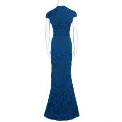 Zac Posen Royal Blue Floral Jacquard Cap Sleeve Mermaid Gown XL
