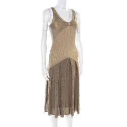Zac Posen Metallic Peforated Knit Fit and Flare Sleeveless Dress M