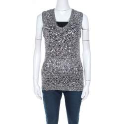 Zac Posen Grey Sequin Paillette Embellished Knit Vest L
