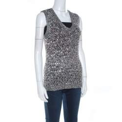 Zac Posen Grey Sequin Paillette Embellished Knit Vest L