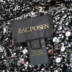 Zac Posen Silver Sequin Embellished Knit Long Sleeve Cardigan L 