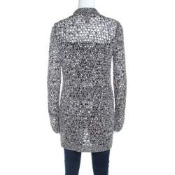Zac Posen Silver Sequin Embellished Knit Long Sleeve Cardigan L 