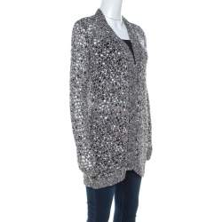 Zac Posen Silver Sequin Embellished Knit Long Sleeve Cardigan L 