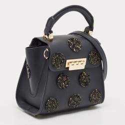 Zac Posen Navy Blue Leather Mini Eartha Iconic Top Handle Bag