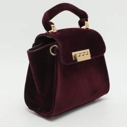 مملوكة مسبقًا Zac Posen Eartha Mini Burgundy Velvet Top Handle Bag