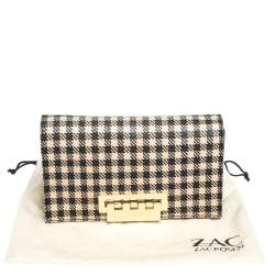 Zac Posen Black/White Gingham Straw and Leather Earthette Clutch