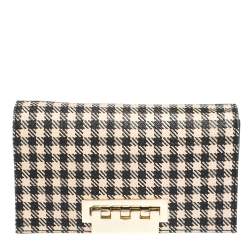 Zac Posen Black/White Gingham Straw and Leather Earthette Clutch