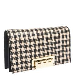 Zac Posen Black/White Gingham Straw and Leather Earthette Clutch