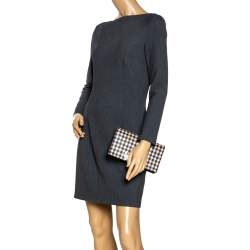 Zac Posen Black/White Gingham Straw and Leather Earthette Clutch