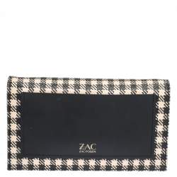 Zac Posen Black/White Gingham Straw and Leather Earthette Clutch