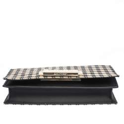 Zac Posen Black/White Gingham Straw and Leather Earthette Clutch