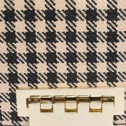Zac Posen Black/White Gingham Straw and Leather Earthette Clutch