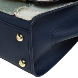 Zac Posen Blue Denim and Leather Eartha Patchwork Top Handle Bag
