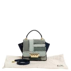 Zac Posen Blue Denim and Leather Eartha Patchwork Top Handle Bag