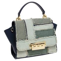 Zac Posen Blue Denim and Leather Eartha Patchwork Top Handle Bag