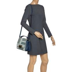 Zac Posen Blue Denim and Leather Eartha Patchwork Top Handle Bag