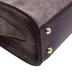 Zac Posen Grey/Burgundy Suede and Patent Leather Mini Eartha Iconic Top Handle Bag