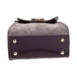 Zac Posen Grey/Burgundy Suede and Patent Leather Mini Eartha Iconic Top Handle Bag