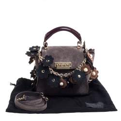 Zac Posen Grey/Burgundy Suede and Patent Leather Mini Eartha Iconic Top Handle Bag