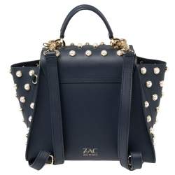 Pre Owned ZAC Zac Posen Blue Leather Faux Pearl Lady Eartha Backpack