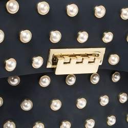 Pre Owned ZAC Zac Posen Blue Leather Faux Pearl Lady Eartha Backpack