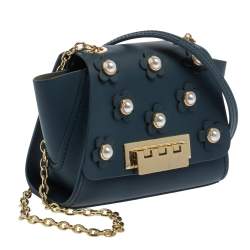 Pre Owned ZAC Zac Posen Dark Blue Leather Mini Faux Pearl Eartha Crossbody Bag