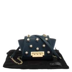 Pre Owned ZAC Zac Posen Dark Blue Leather Mini Faux Pearl Eartha Crossbody Bag