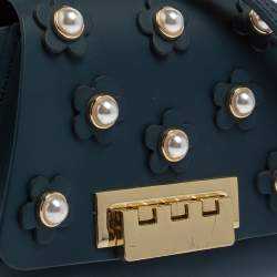 Pre Owned ZAC Zac Posen Dark Blue Leather Mini Faux Pearl Eartha Crossbody Bag