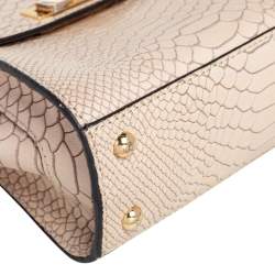 Pre Owned Zac Posen Beige Croc Embossed Leather Mini Eartha Top Handle Bag